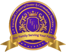 Logo for Tumpkin Funeral Home & Cremation Service, purple and gold crest with ribbon slogan