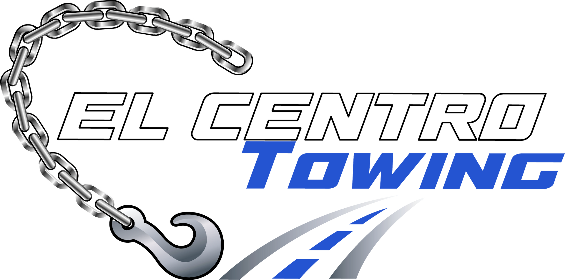 A logo for el centro towing with a chain and hook