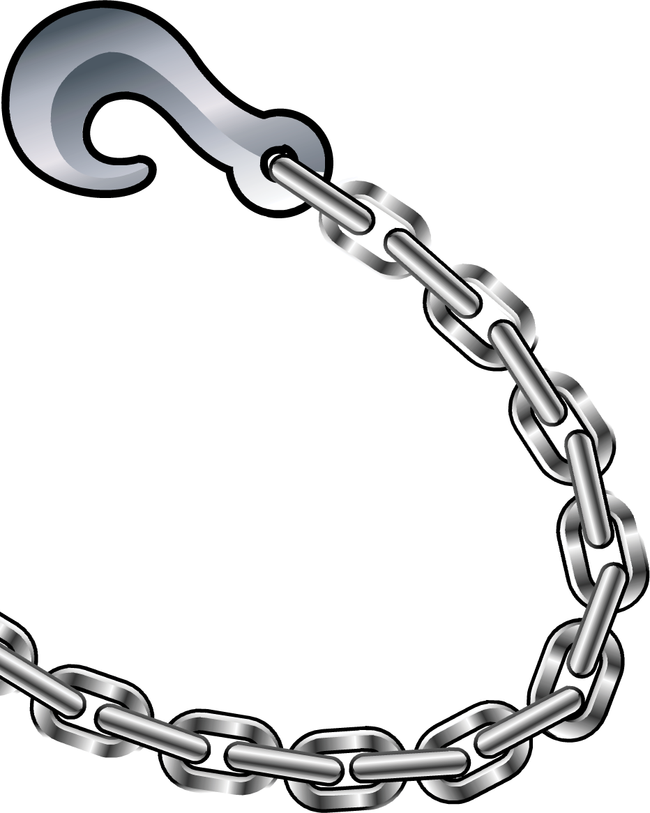 A chain with a hook attached to it on a white background