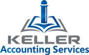 Keller Accounting Services logo with blue and gray open book and pillar icon above the company name