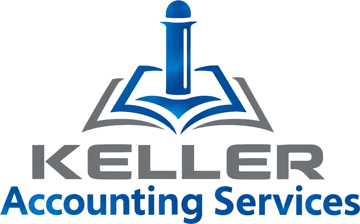 Keller Accounting Services logo with blue and gray open book and pillar icon above the company name