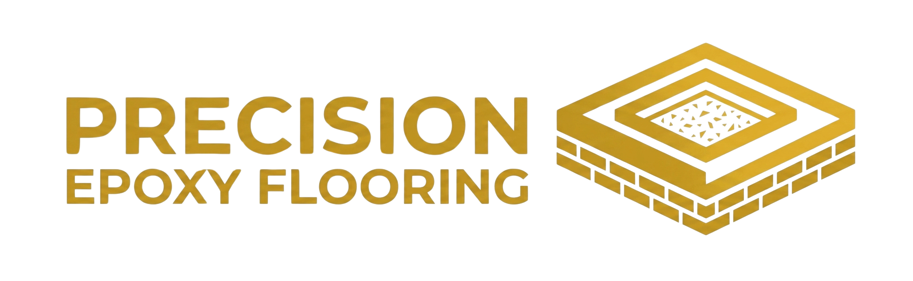 Precision Epoxy Flooring Fremont logo in gold and white with a stylized layered floor graphic