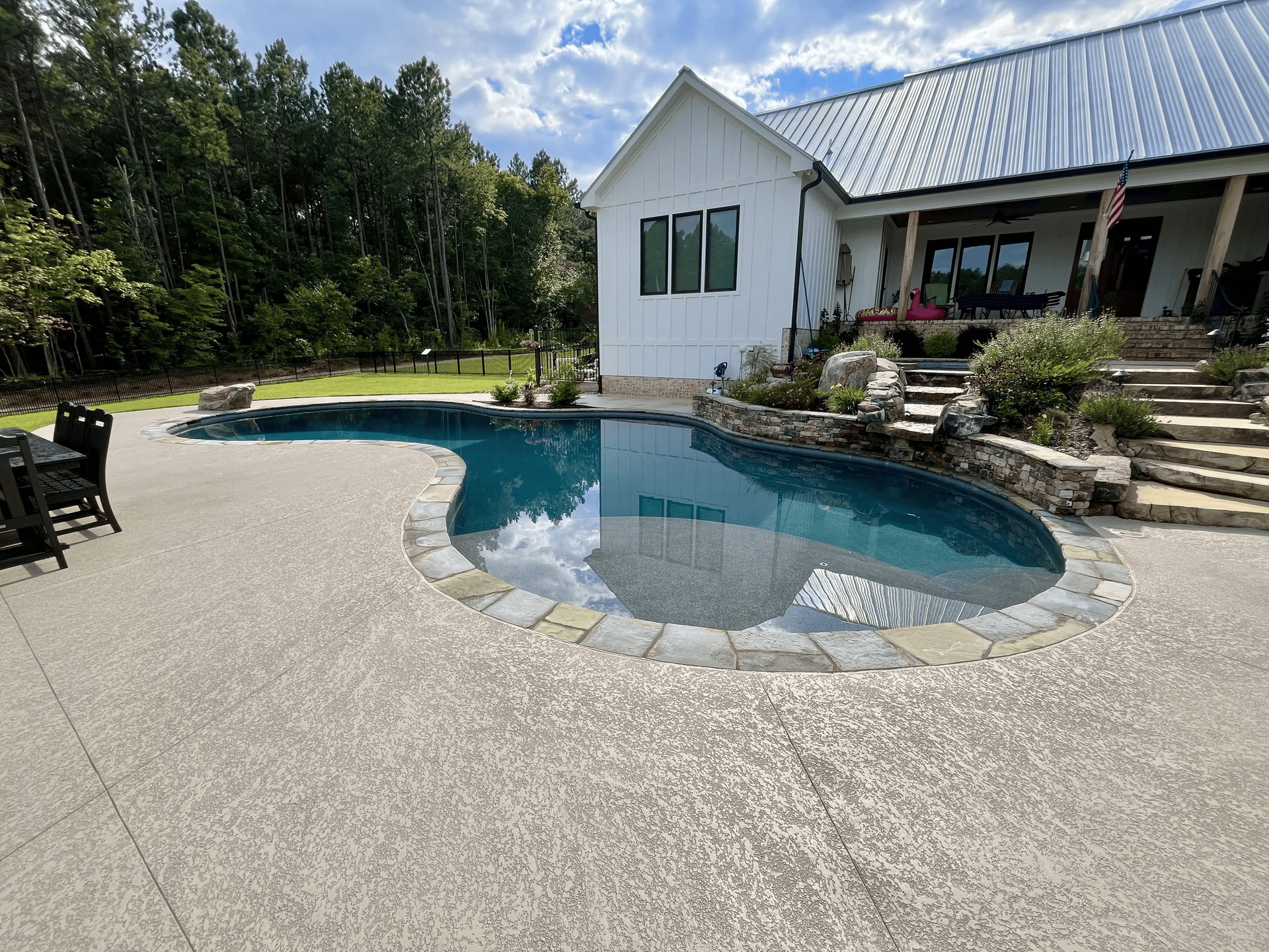 Pool deck concrete after PolyMagic decorative overlay