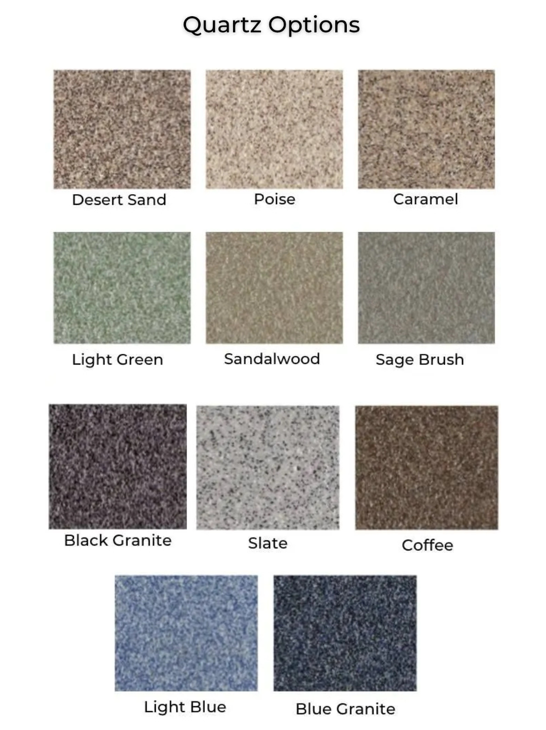 A picture of decorative chip color options and quartz options