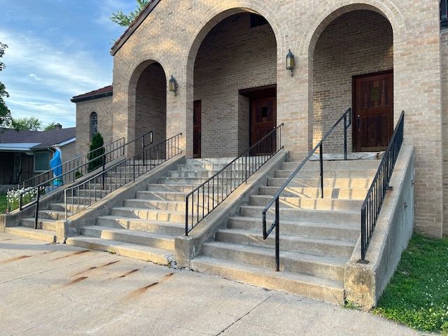 concrete stairs outside church