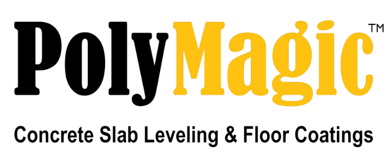 The logo for polymagic concrete slab leveling and floor coatings