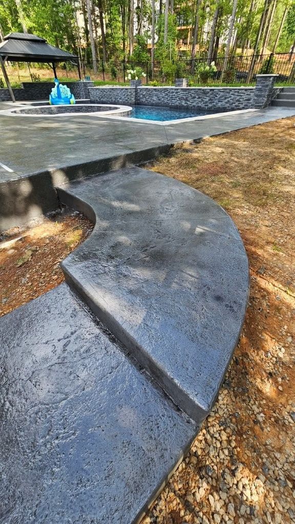 Decorative stamped concrete walkway