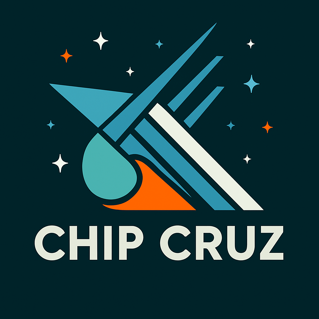 Logo: stylized space theme with blue, white, and orange comet shape and text