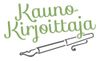 Kaunokirjoittaja logo jossa teksti Kaunokirjoittaja ja viivapiirros mustekynästä.