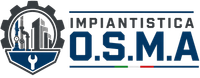 Logo per Impiantistica OSMA con emblema industriale blu-grigio e icona di chiave inglese