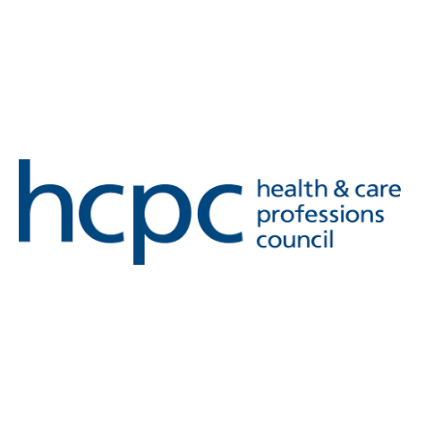 HCPC logo in blue with the words “health & care professions council” on a white background