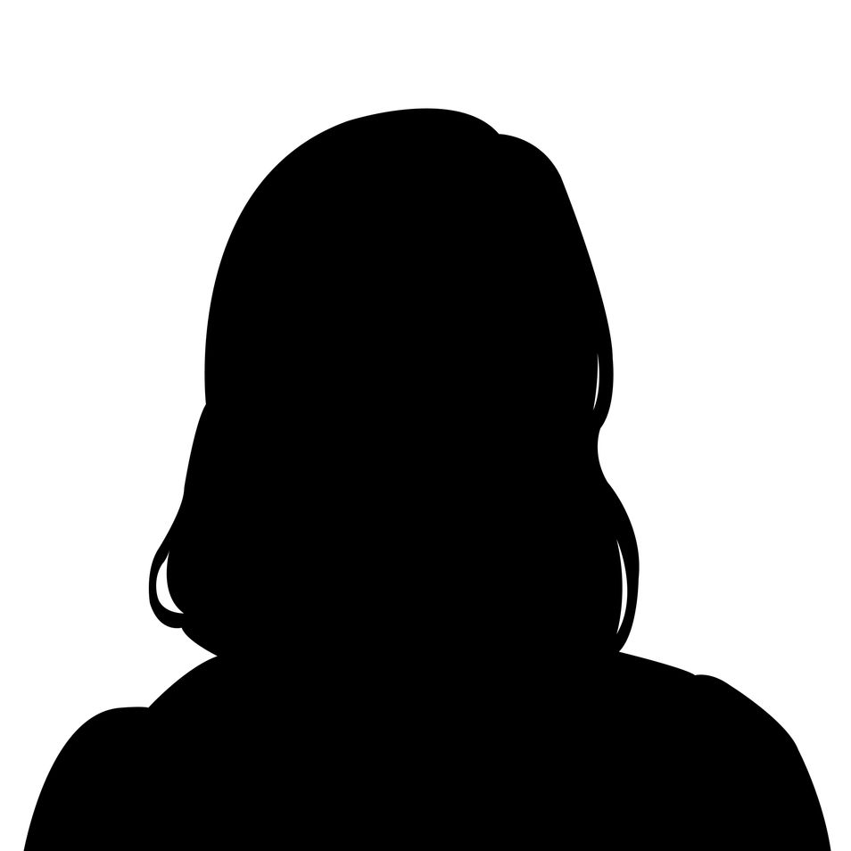 Black silhouette of a person with shoulder-length hair on a white background