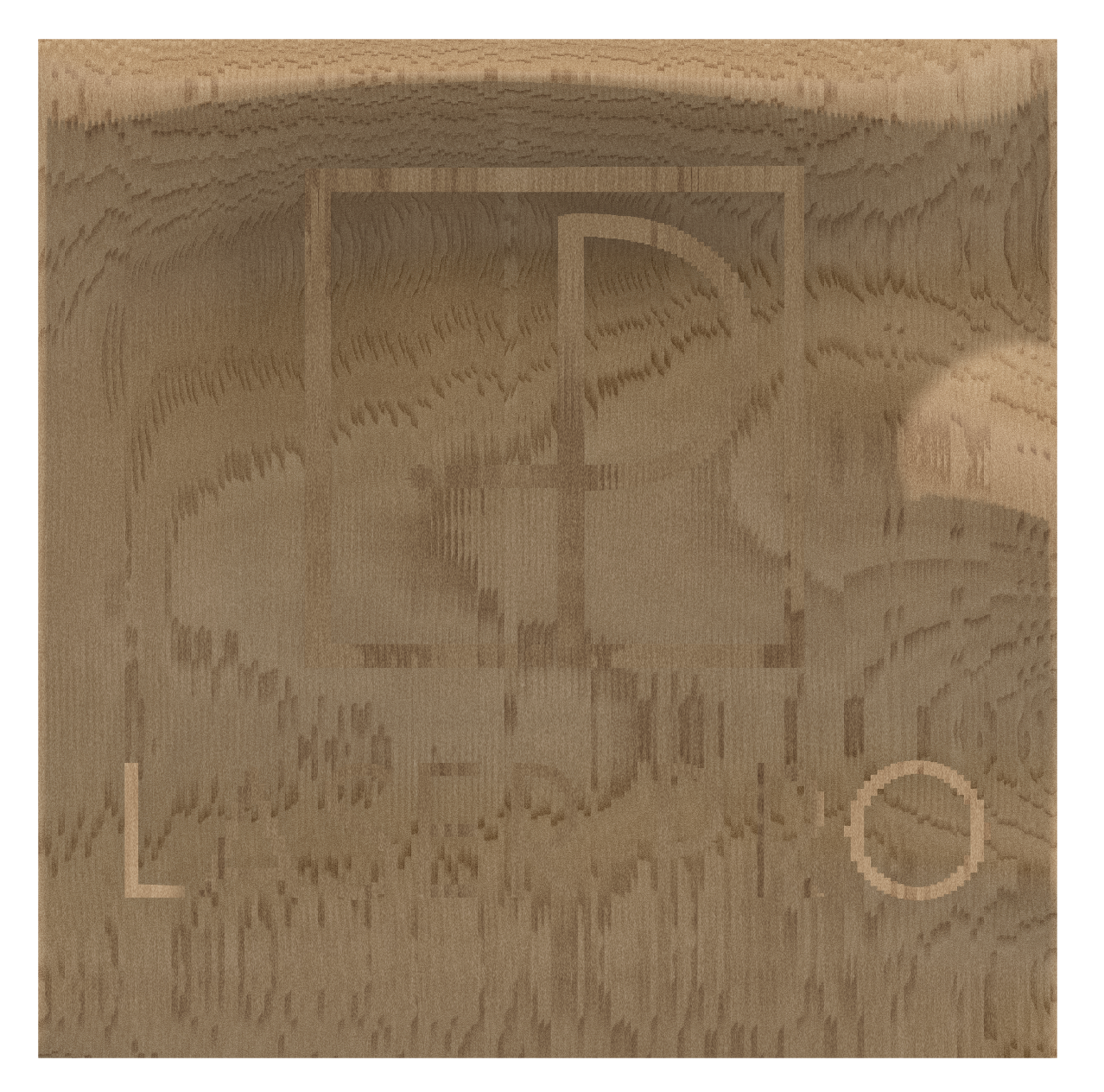 A piece of wood with a tractor etched into it