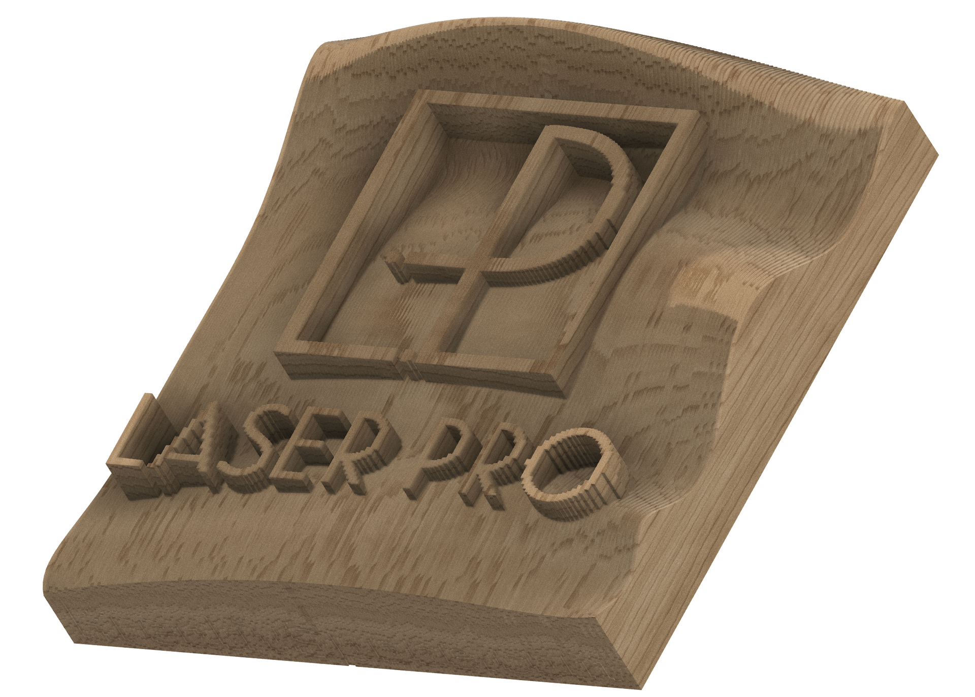 A piece of wood that says laser pro on it
