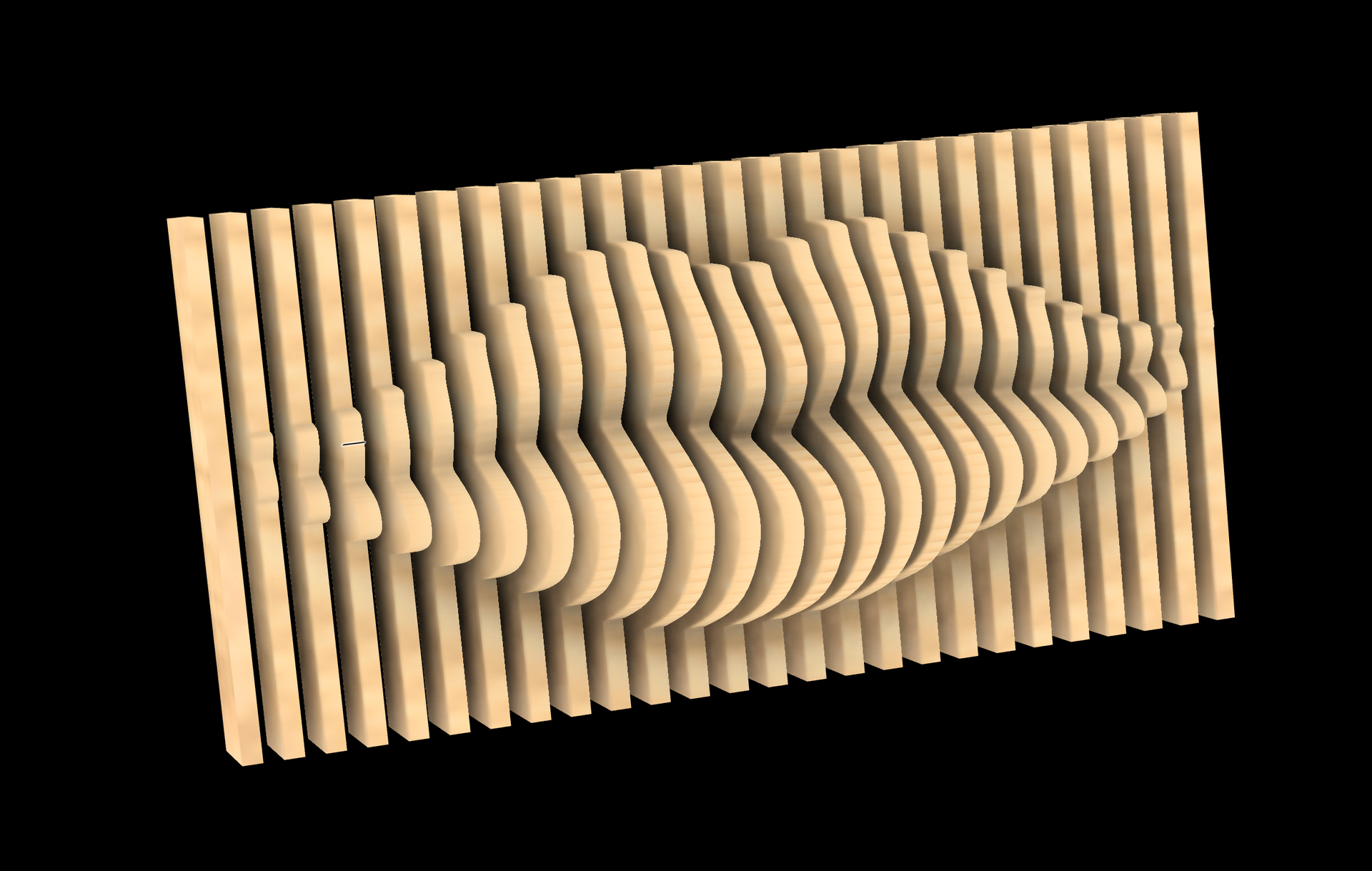 A 3d rendering of a wooden optical illusion on a black background