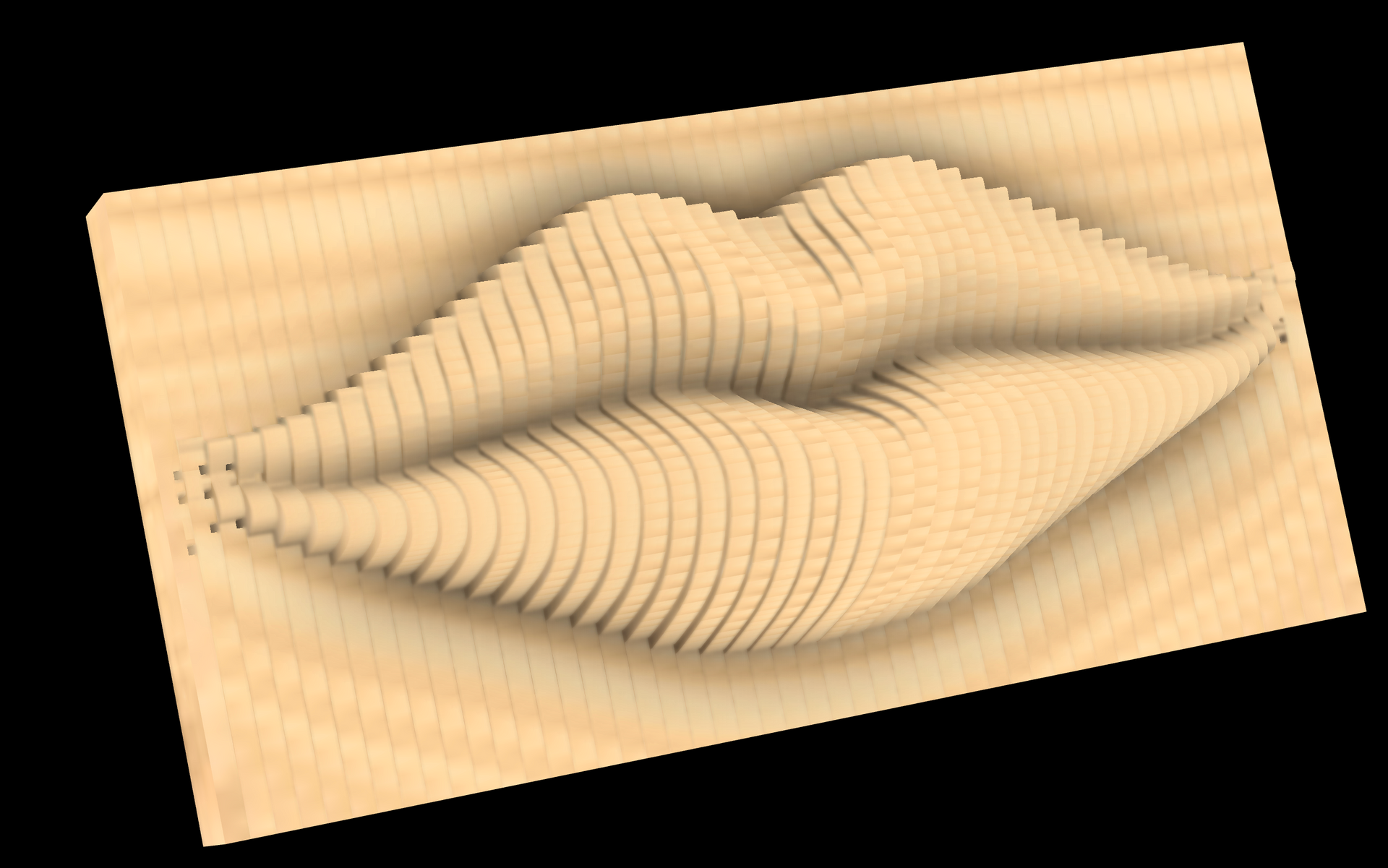 A 3d model of a woman 's lips made of wooden blocks