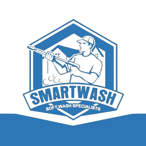 The logo for smartwash soft wash specialists shows a man holding a hose.
