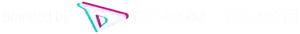 Logo with teal and purple curved lines.