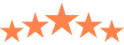Five orange stars, varying in size, arranged in a row on a white background