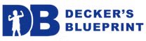 Decker’s Blueprint logo in blue with a white silhouette of a worker holding a blueprint.