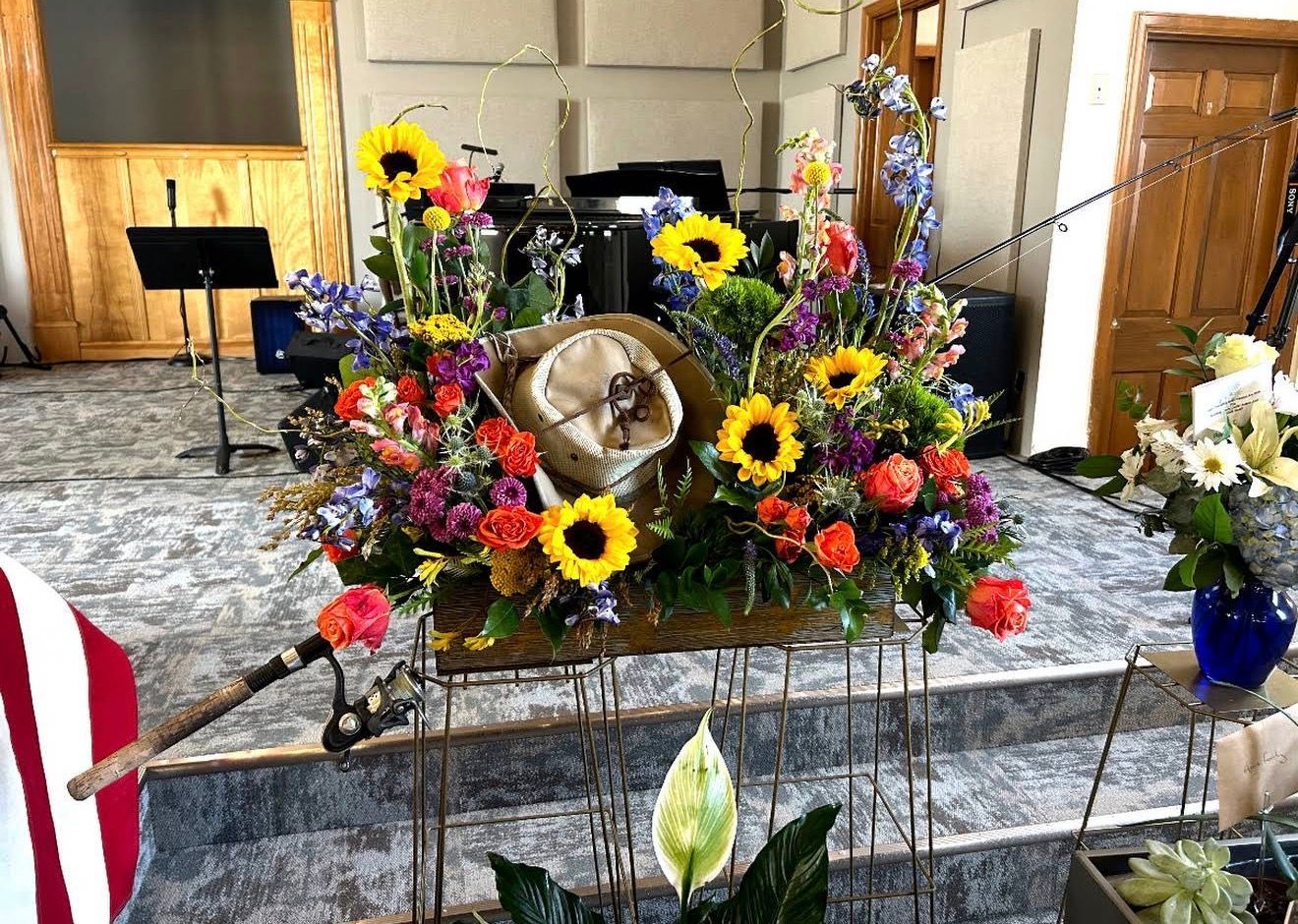 A personalized funeral service for an avid fisherman.