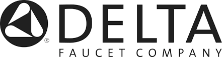 The delta faucet company logo is black and white.