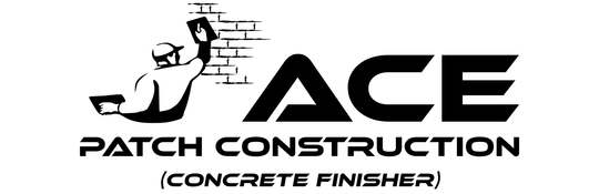 The logo for ace patch construction llc is blue and white