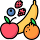 Frutta assortita: fragola, mirtillo, lampone, banana, mela e arancia.