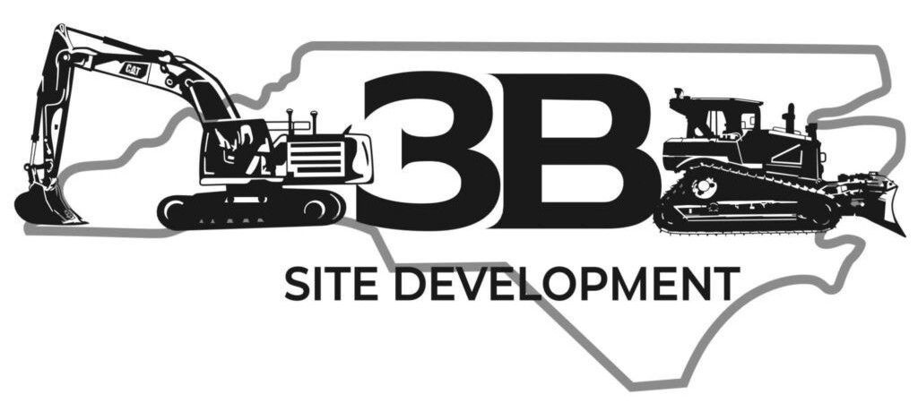 3B Site Development logo with excavator and Texas outline in black and white