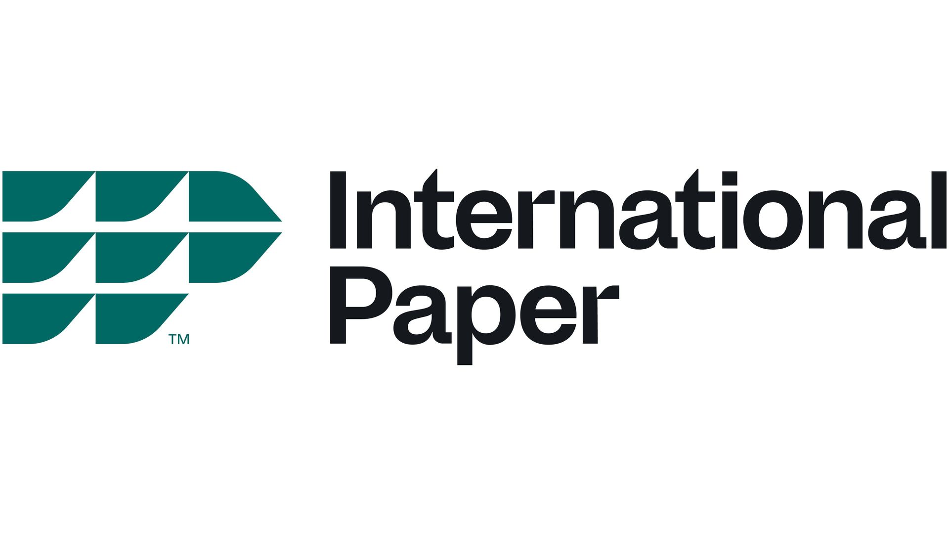 International Paper logo with green icon and black text on white background