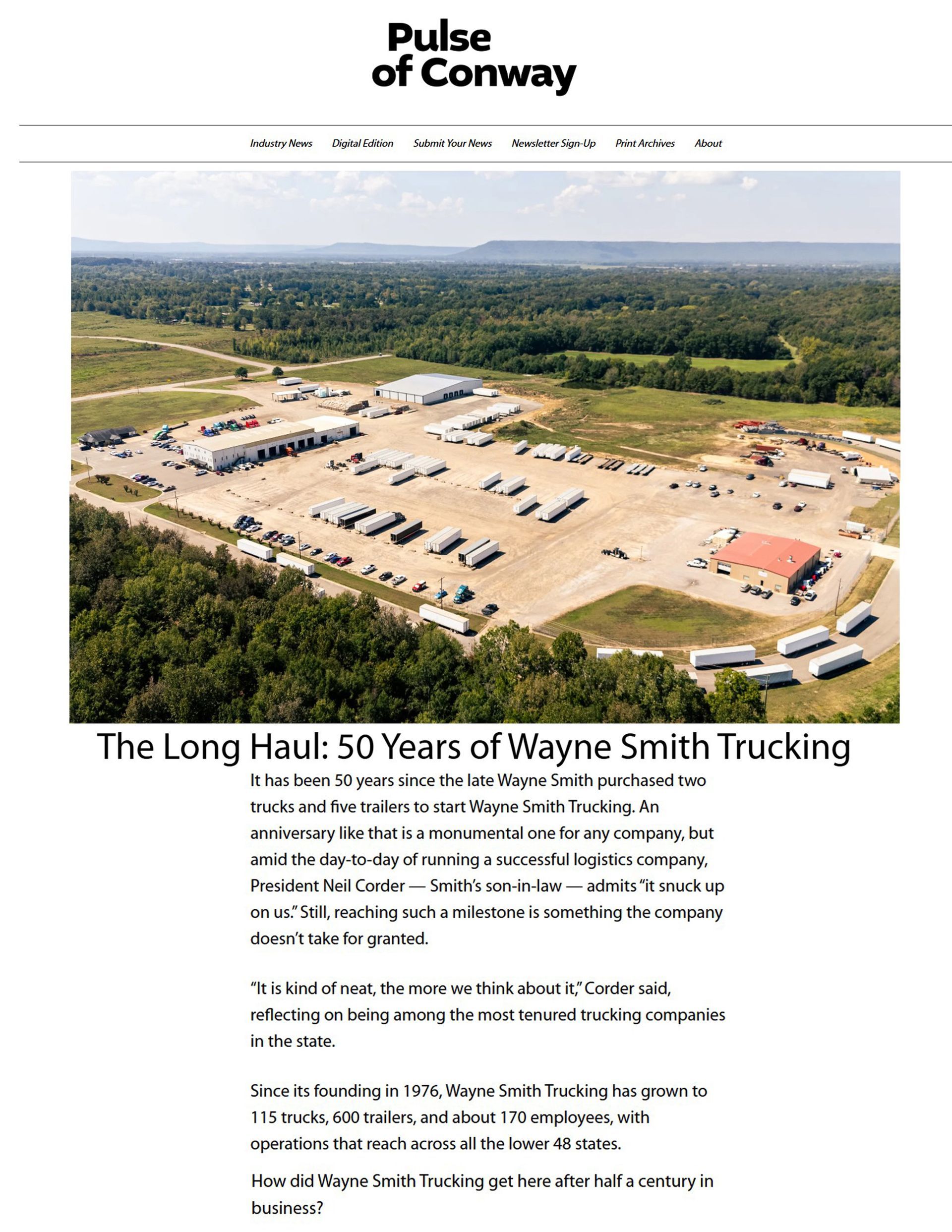 Click image to read article Wayne Smith Trucking Arkansas Trucking Report 2016