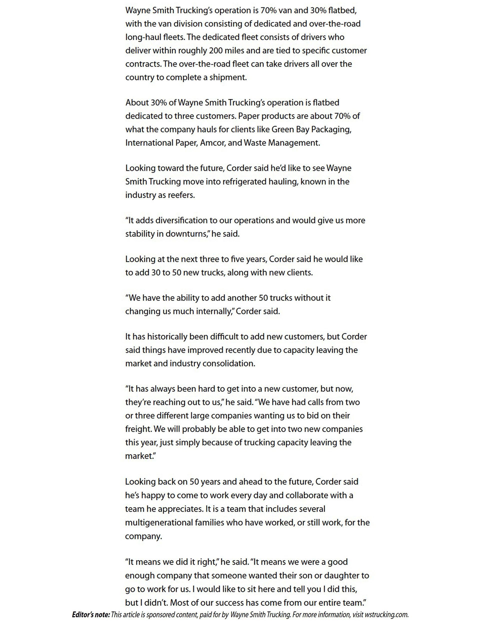 Click image to read article Wayne Smith Trucking Arkansas Trucking Report 2016