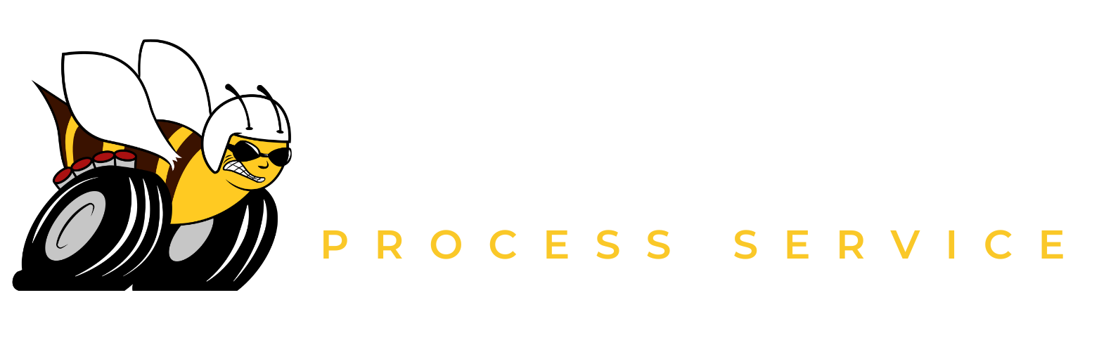 A logo for a process service company with a bee on a tire.
