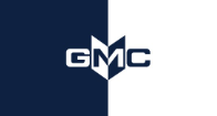 The gmc logo is divided into two halves on a blue and white background.
