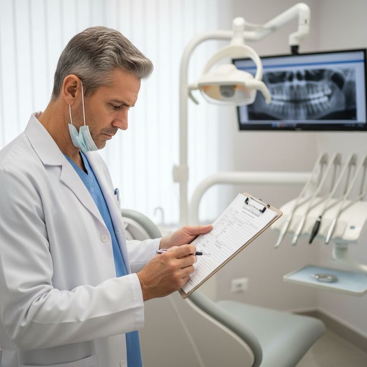 Dentist reviewing a patient chart