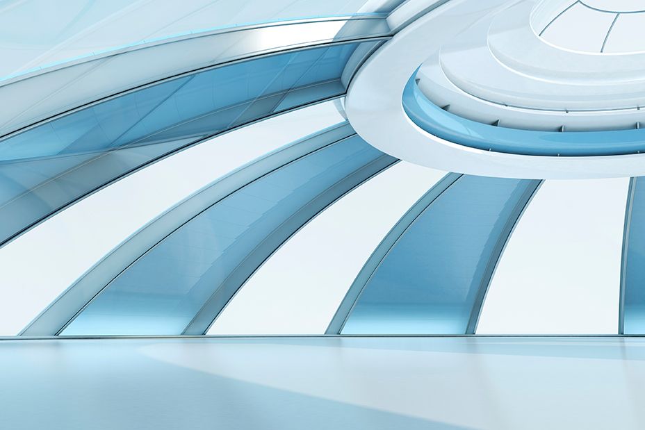 Una escalera de caracol azul y blanca en un edificio.