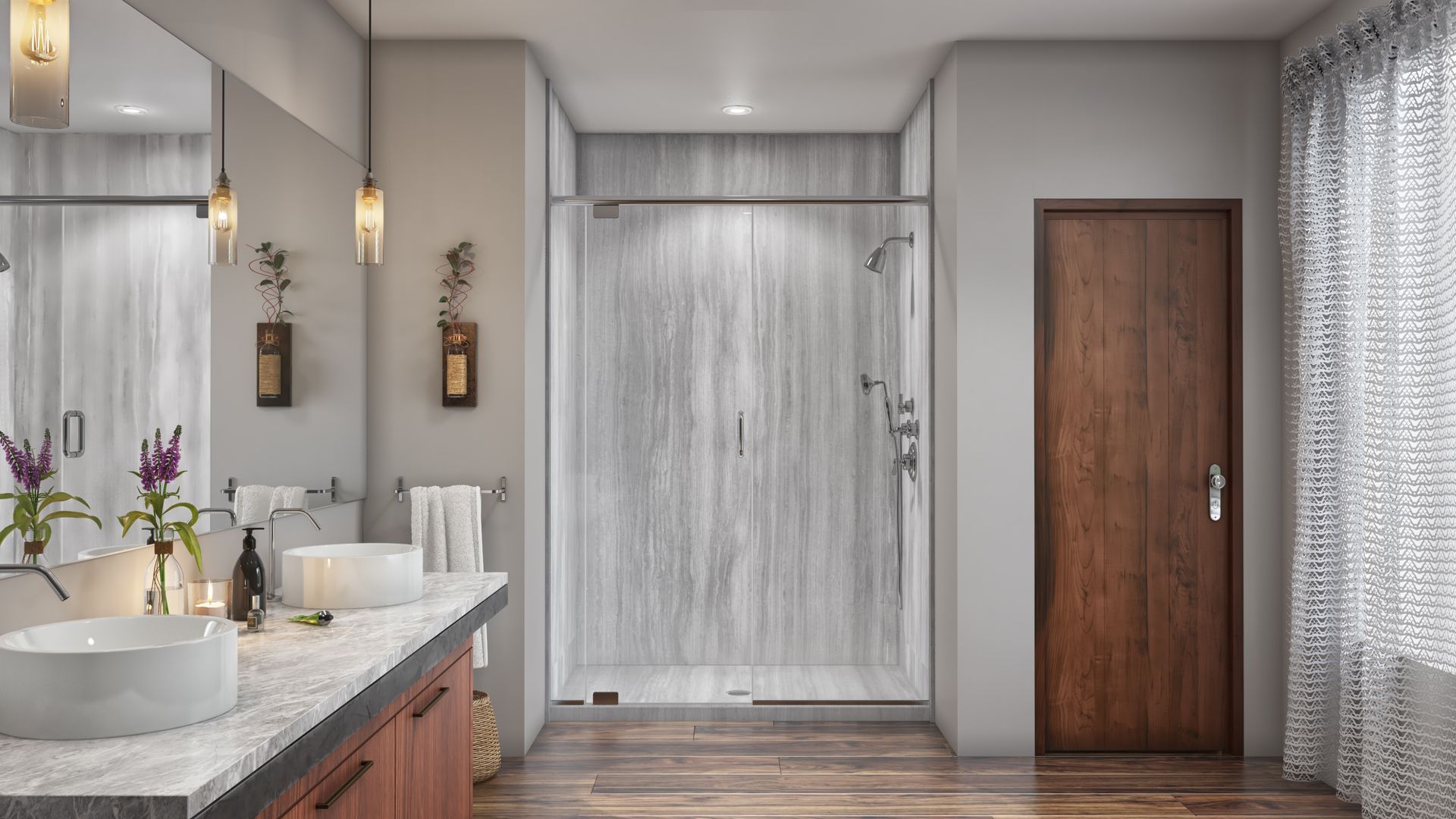 Modern bathroom with a white pedestal sink