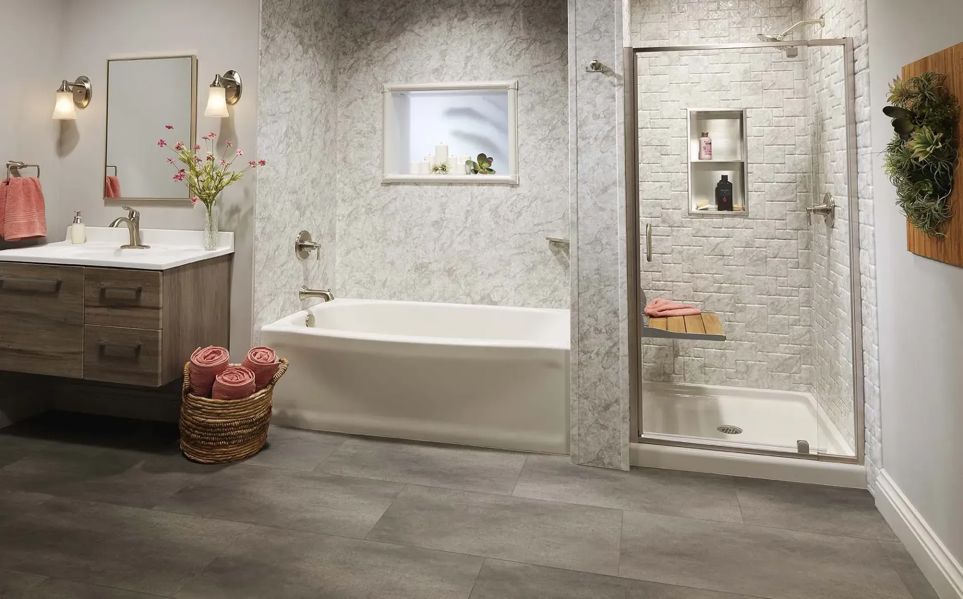 Bathroom with marble-like tile