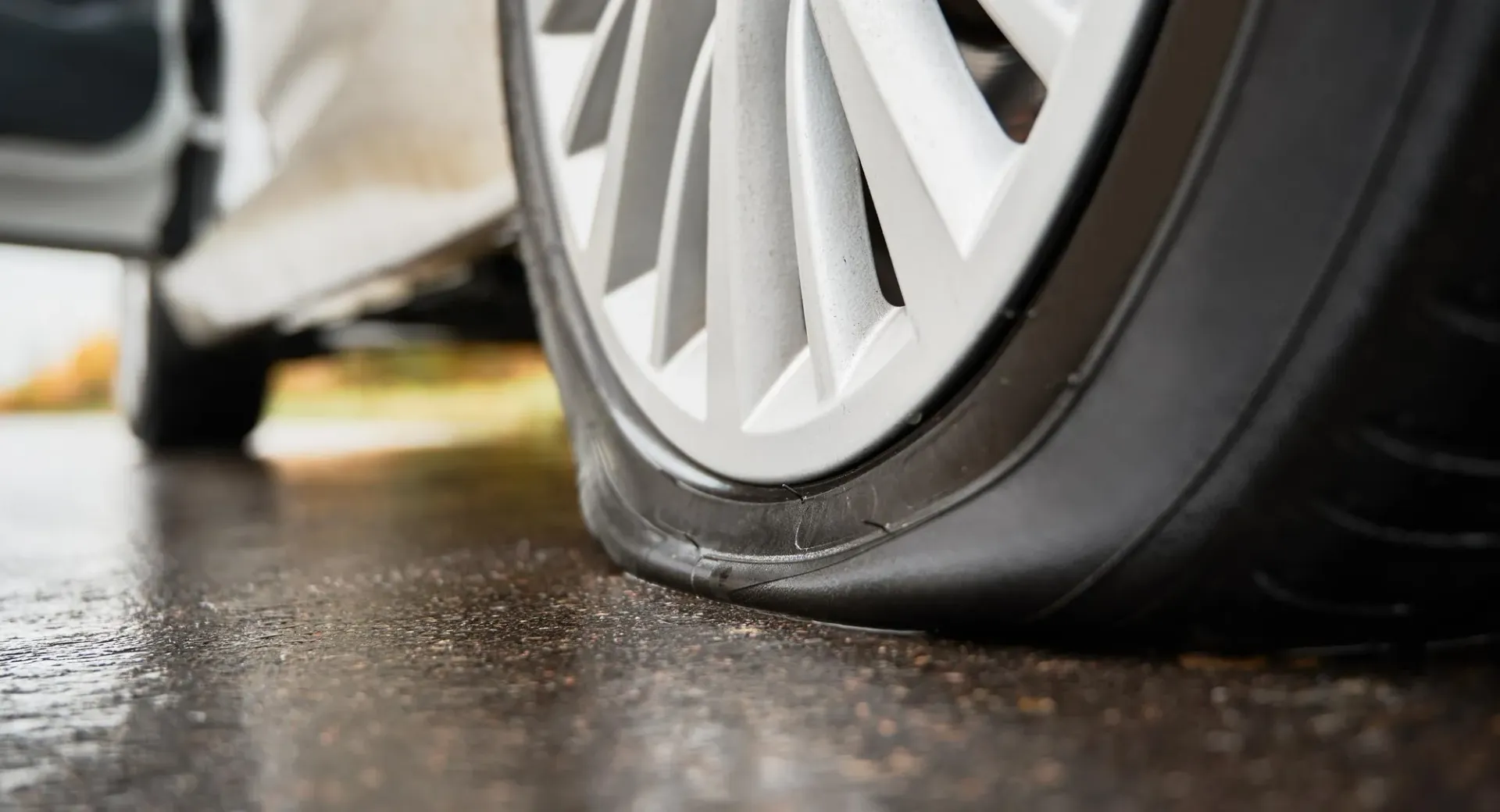 A tire with a flattened spot. A tire with a flattened spot.
