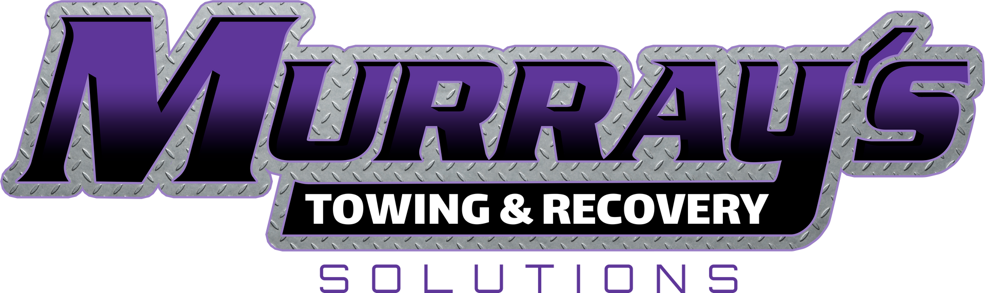 The logo for murray 's towing is purple and white.