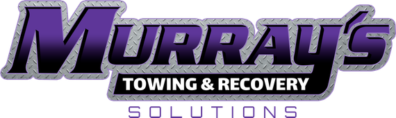 The logo for murray 's towing is purple and white.