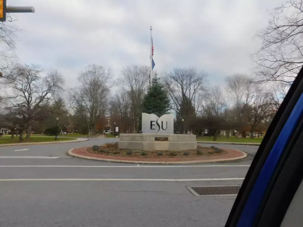 The round-about entrance to East Stroudsburg University.