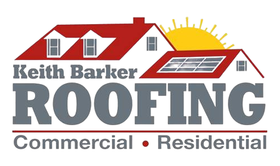 Keith Barker Roofing logo with red roof, yellow sun, and “Commercial • Residential” text
