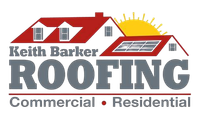 Keith Barker Roofing logo with red roof, yellow sun, and &ldquo;Commercial &bull; Residential&rdquo; text