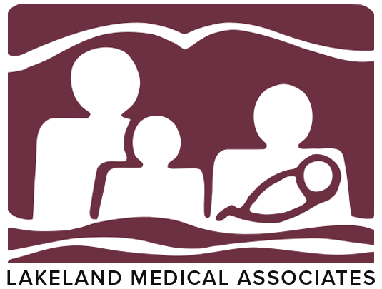 Lakeland Medical Associates logo with stylized family figures in white on maroon