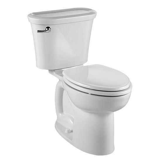 A white toilet with a chrome handle on a white background