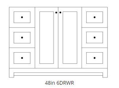 A black and white drawing of a cabinet with drawers and doors.