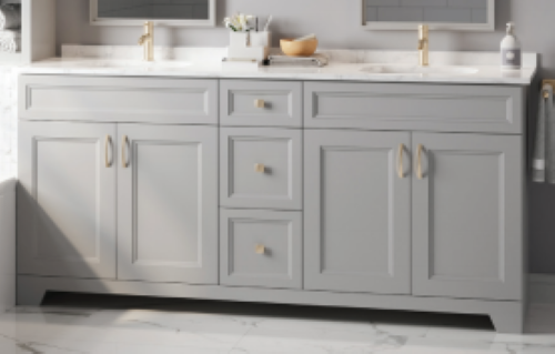 A bathroom vanity with two sinks and two mirrors
