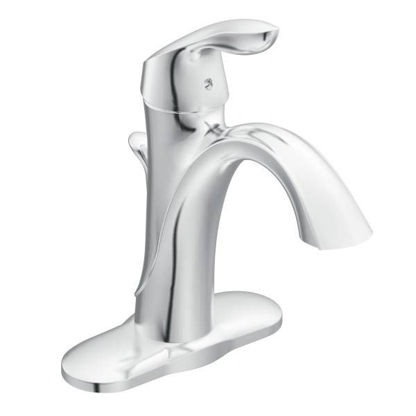 A chrome bathroom sink faucet with the letter f on it