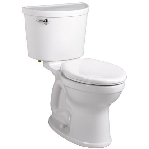 A white toilet with a chrome handle on a white background.